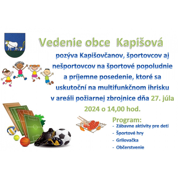 Športové dni v obci Kapišová dňa 27.07.2024 o 14:00 hod.